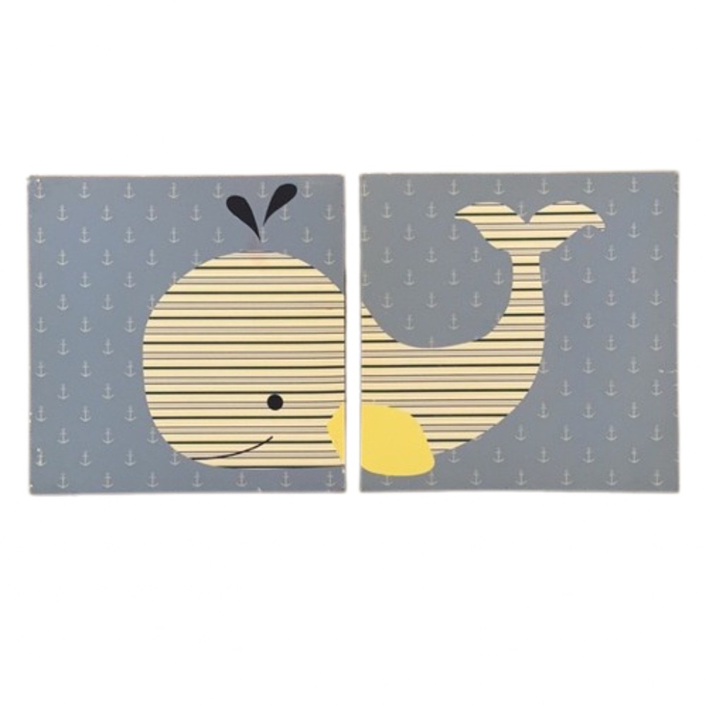 Whale anchors nursery art two piece set